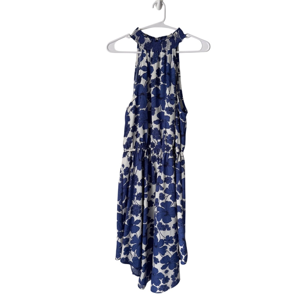 West K Blue White Floral Smocked Halter Mini Dress Sleeveless D6671 Womens M